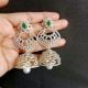 Handmade Brass Metal Jewellery Green Chandbali Jhumkas